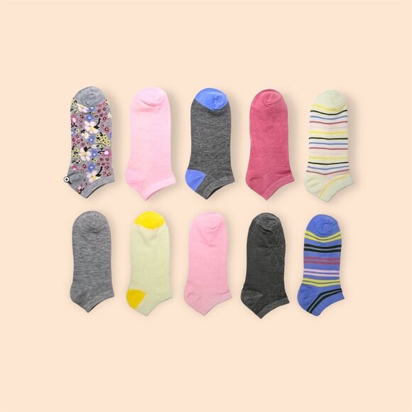 Alexa Rose Women's 10-Pack No-Show Socks Floral & Stripes Multicolor - Picture 2 of 4